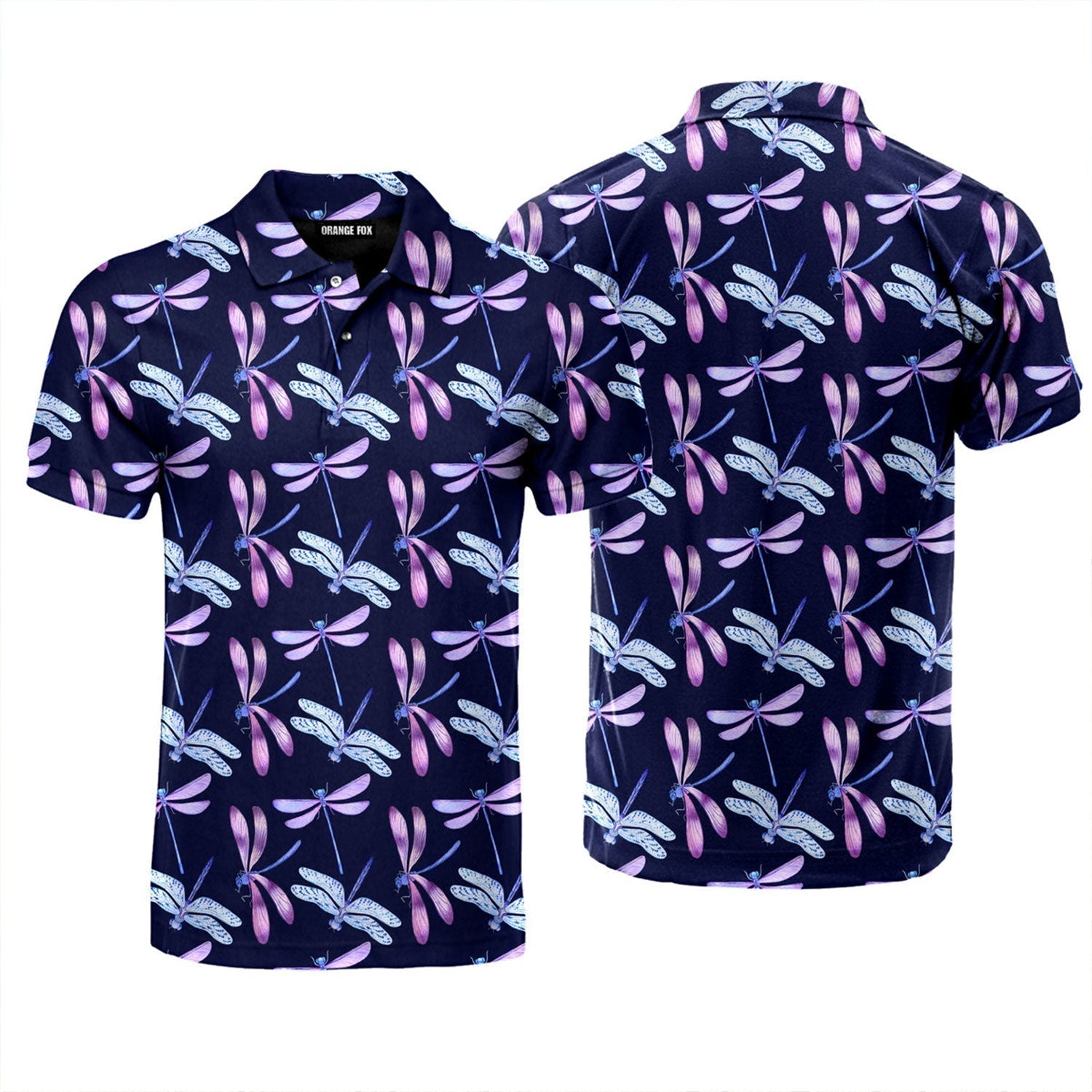 Watercolor Dark Blue Dragonflies Polo Shirt For Men