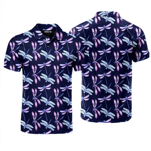 Watercolor Dark Blue Dragonflies Polo Shirt For Men