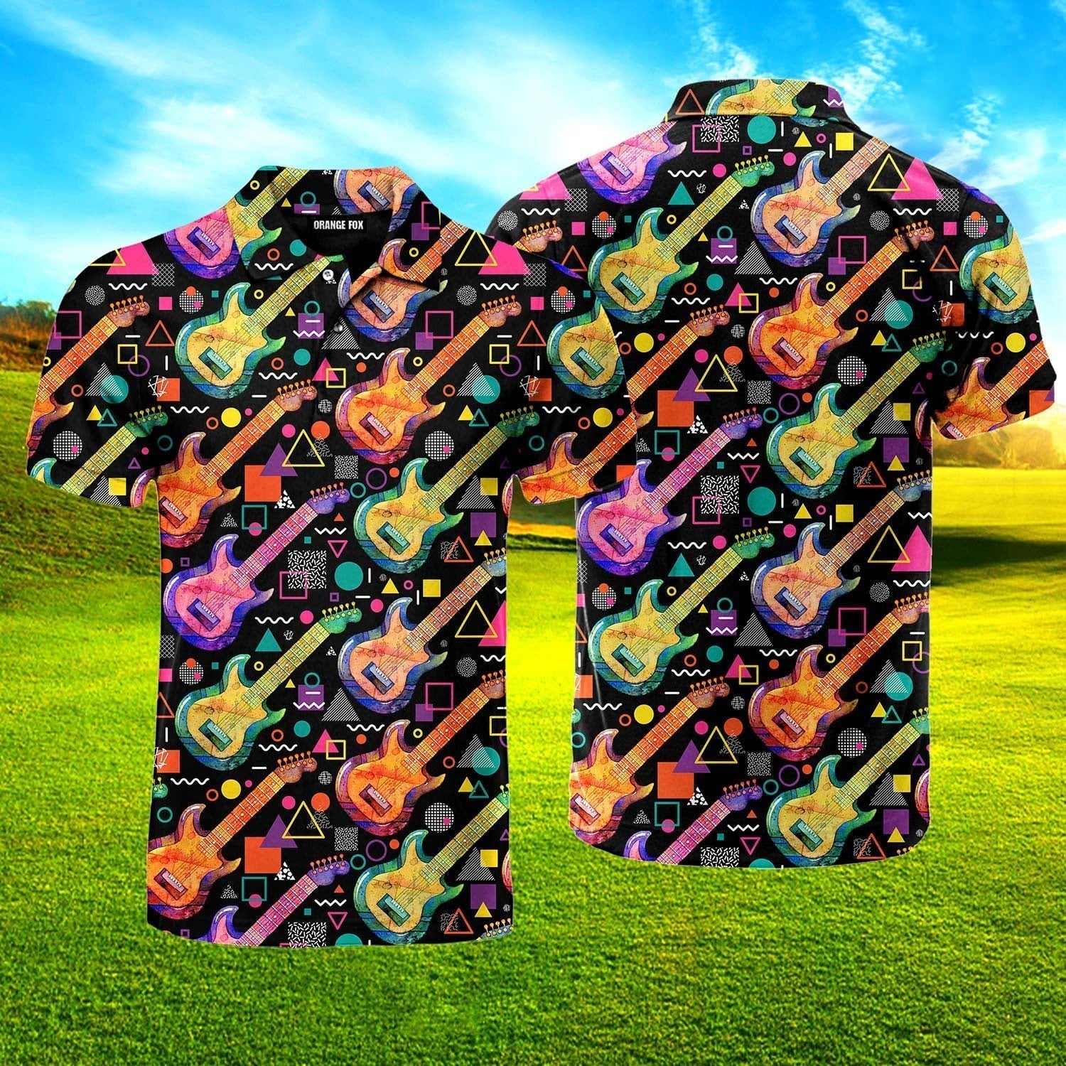 Watercolor Electric Guitar Polo Shirt For Men