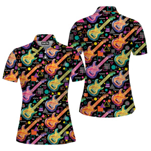 Watercolor Electric Guitar Polo Shirt For Women
