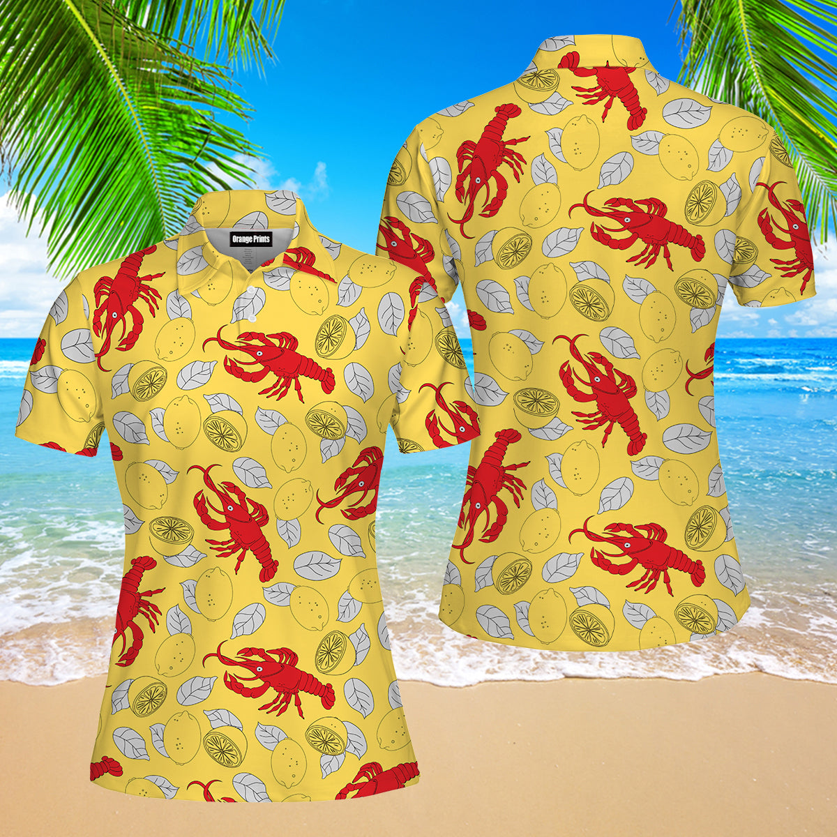 Yellow Crawfish Lemon Polo Shirt For Women