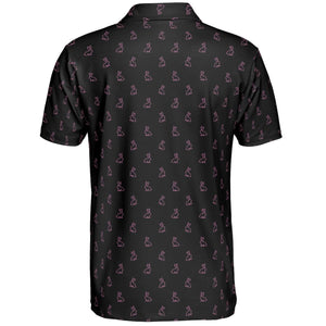 Black Polo Golf Shirt for Men Pink Easter Bunny Festive Rabbit Print Moisture Wicking Short Sleeve Top