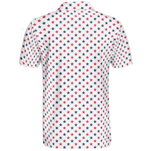 4th of July White Polo Patriotic Golf Shirt for Men Red and Blue Stars Moisture Wicking Summer Top