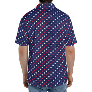 4th of July Blue Polo Patriotic Golf Shirt for Men Red and White Stars Moisture Wicking Summer Top