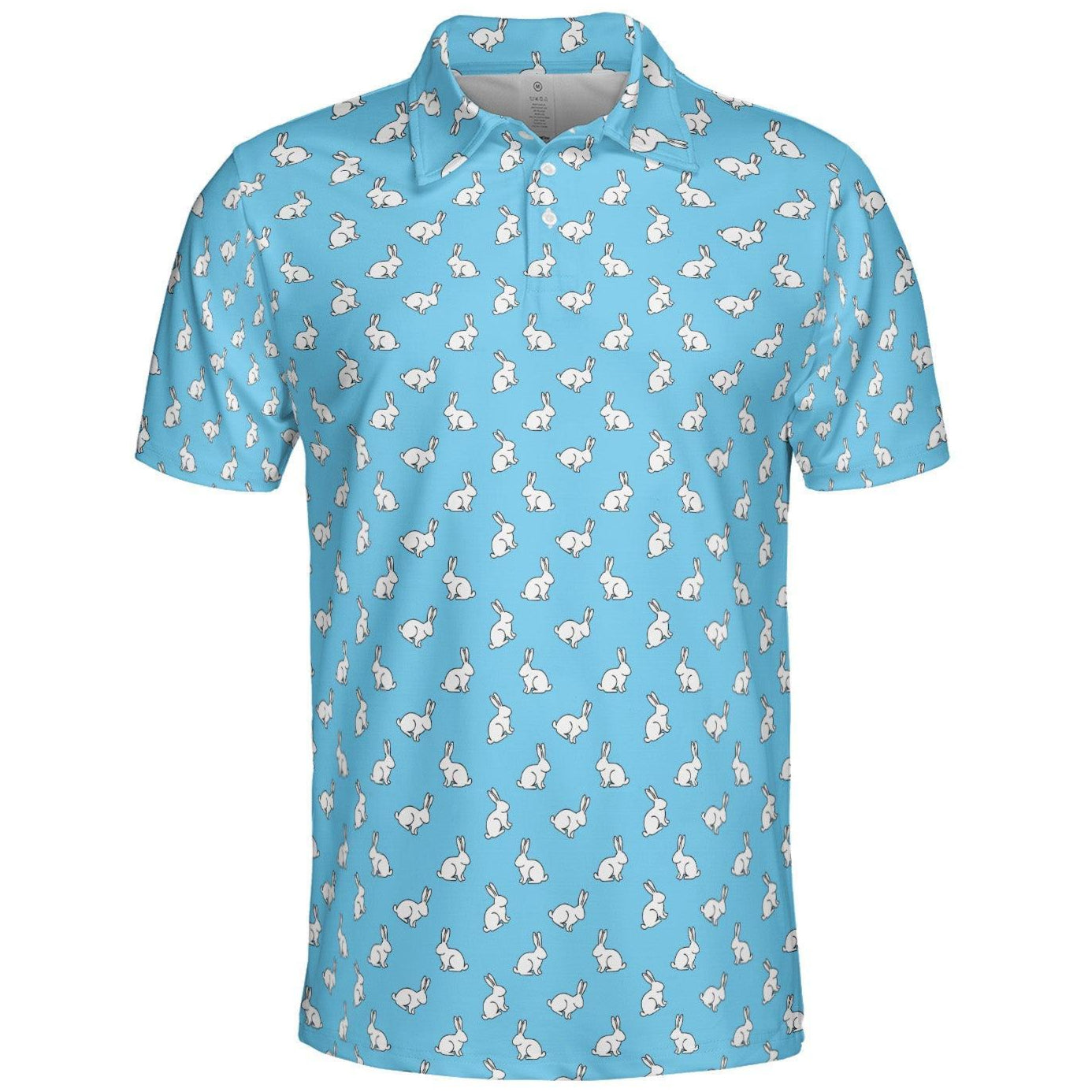 Blue Easter Bunny Polo Shirt for Men Cute White Rabbit Print Moisture Wicking Short Sleeve Golf Top