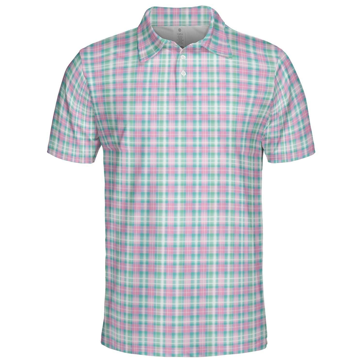 Easter Polo Golf Shirt for Men Pastel Plaid Spring Checkered Moisture Wicking Short Sleeve Top