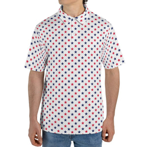4th of July White Polo Patriotic Golf Shirt for Men Red and Blue Stars Moisture Wicking Summer Top