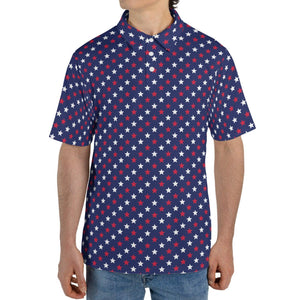 4th of July Blue Polo Patriotic Golf Shirt for Men Red and White Stars Moisture Wicking Summer Top
