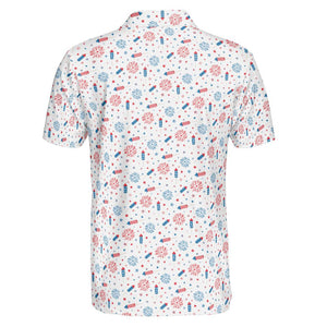 4th of July Polo Shirts for Men Fireworks Moisture Wicking Short Sleeve Golf Shirt