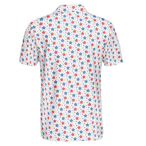 4th of July Polo Shirts for Men White Patriotic Stars Moisture Wicking Short Sleeve Golf Shirt