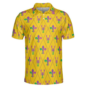 Mardi Gras Polo Shirts for Men Crawfish Moisture Wicking Short Sleeve Golf Shirt