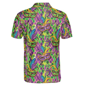 Mardi Gras Polo Shirts for Men Party Mask Shirt Moisture Wicking Short Sleeve Golf Shirt