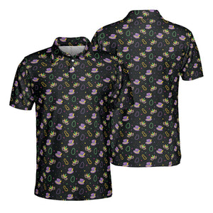 Mardi Gras Polo Shirts for Men Carnival Party Shirt Moisture Wicking Short Sleeve Golf Shirt