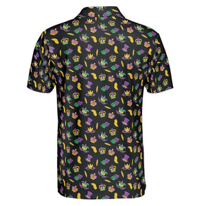Mardi Gras Polo Shirts for Men Fun Party Shirt Moisture Wicking Short Sleeve Golf Shirt