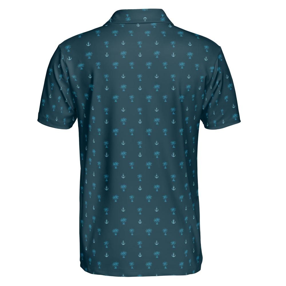 Anchor Palm Tree Golf Polo Shirt for Men Moisture Wicking Short Sleeve Vacation Top