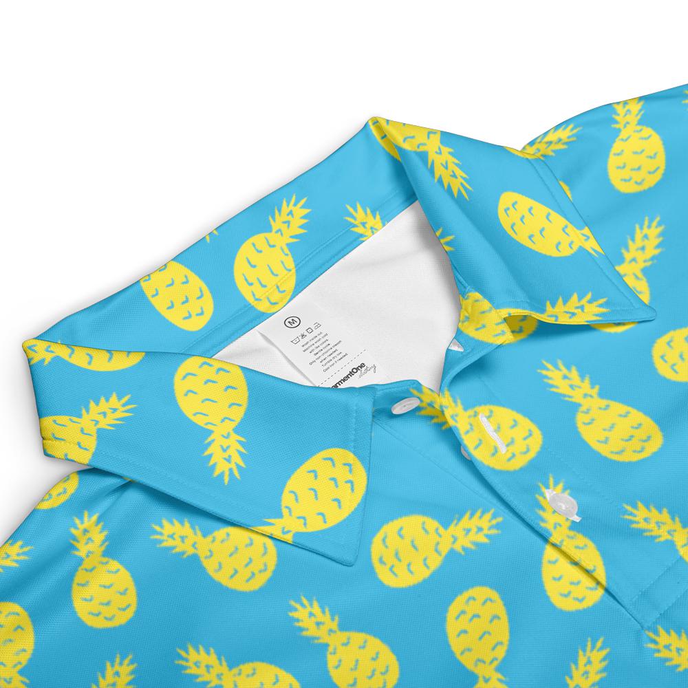 Tropical Pineapple Golf Polo Shirt for Men Moisture Wicking Short Sleeve Vacation Top