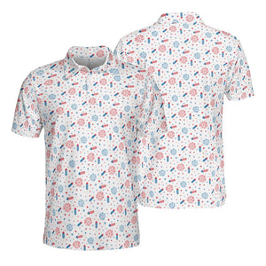4th of July Polo Shirts for Men Fireworks Moisture Wicking Short Sleeve Golf Shirt