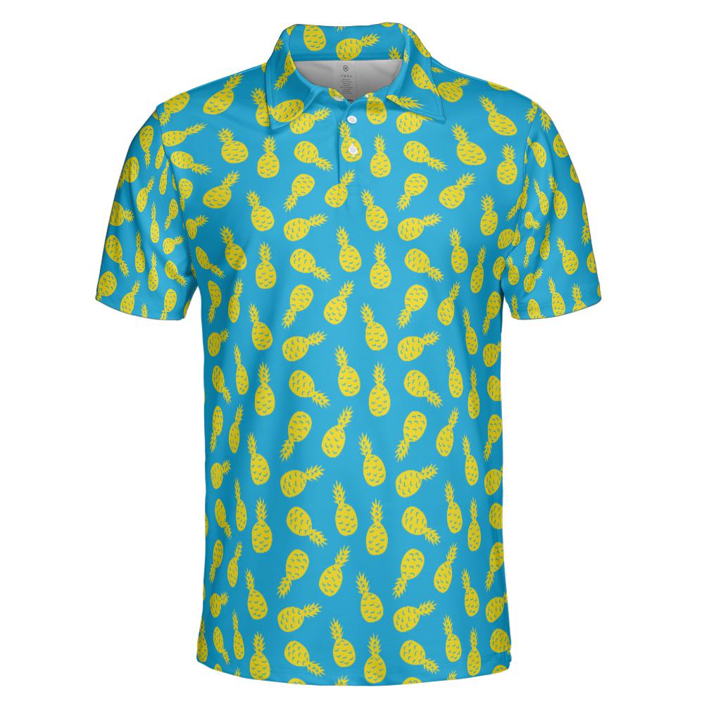 Tropical Pineapple Golf Polo Shirt for Men Moisture Wicking Short Sleeve Vacation Top