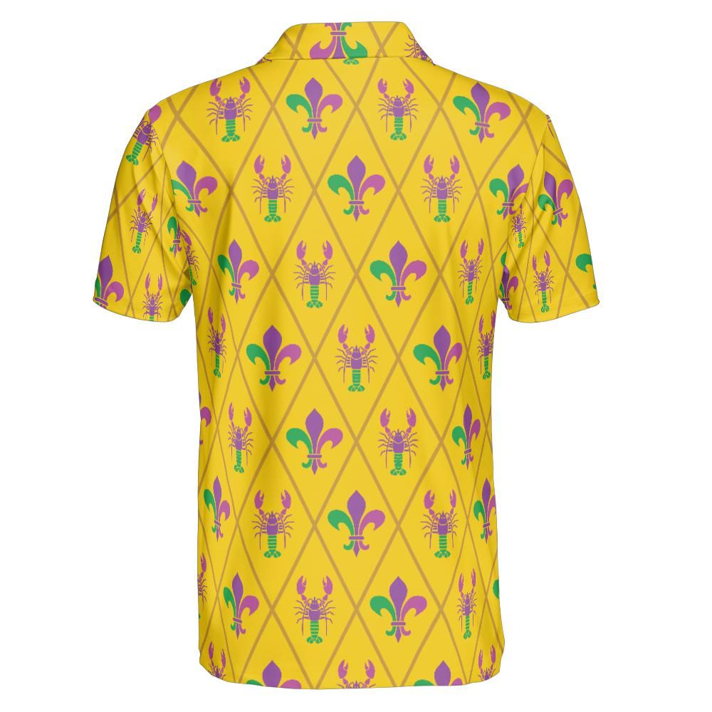 Mardi Gras Polo Shirts for Men Crawfish Moisture Wicking Short Sleeve Golf Shirt