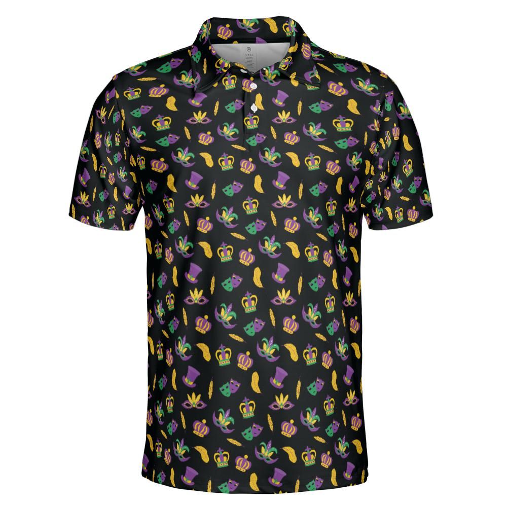 Mardi Gras Polo Shirts for Men Fun Party Shirt Moisture Wicking Short Sleeve Golf Shirt