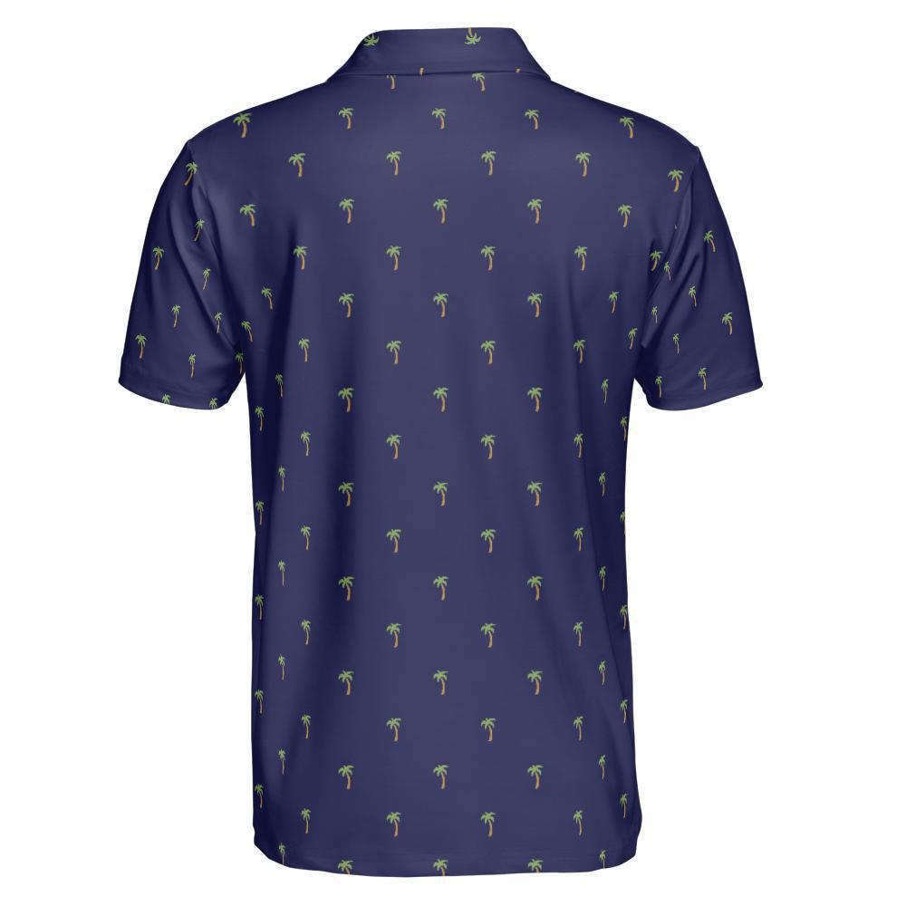 Navy Blue Polo Golf Shirt for Men Palm Tree Print Tropical Beach Vacation Moisture Wicking Short Sleeve Top