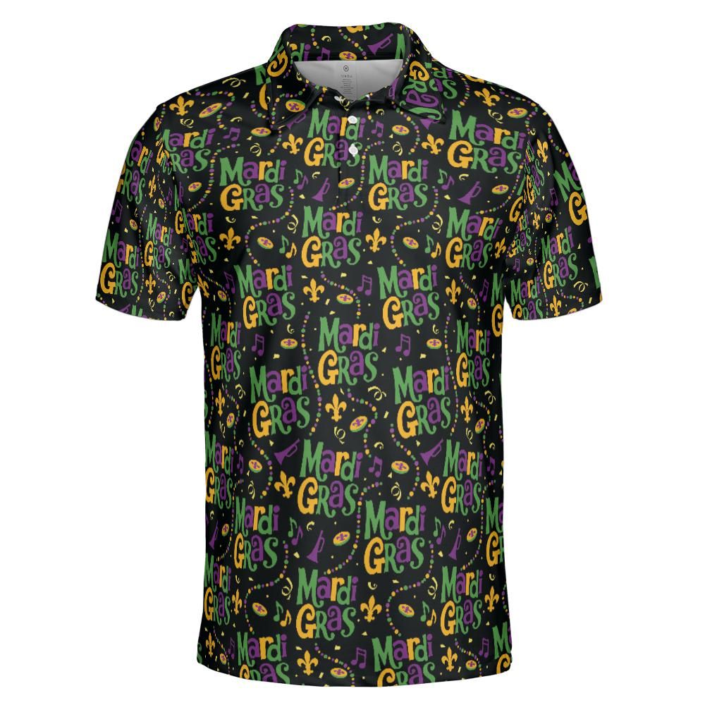 Mardi Gras Polo Shirts for Men Letter Print Party Shirt Moisture Wicking Short Sleeve Golf Shirt
